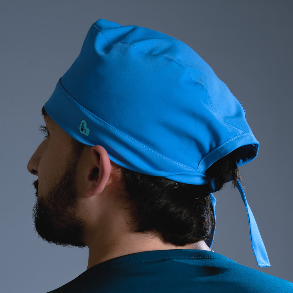 Gorro azul celeste cofia de amarre posterior