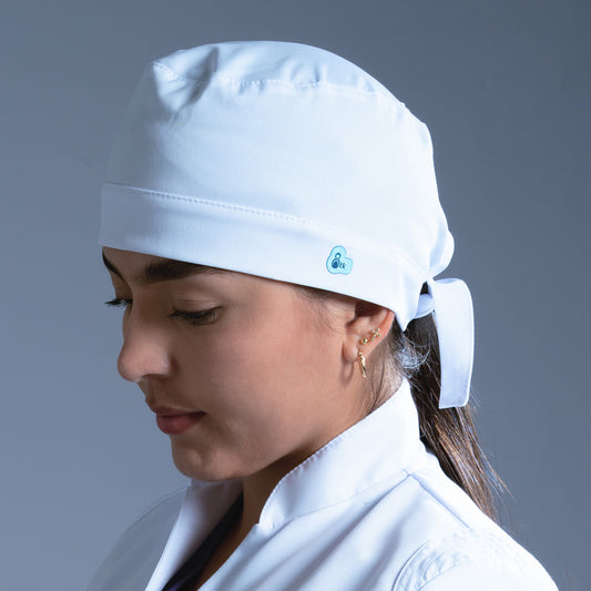 Gorro blanco cofia de amarre posterior