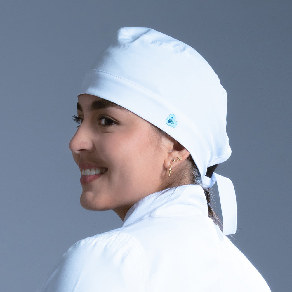 Gorro blanco cofia de amarre posterior