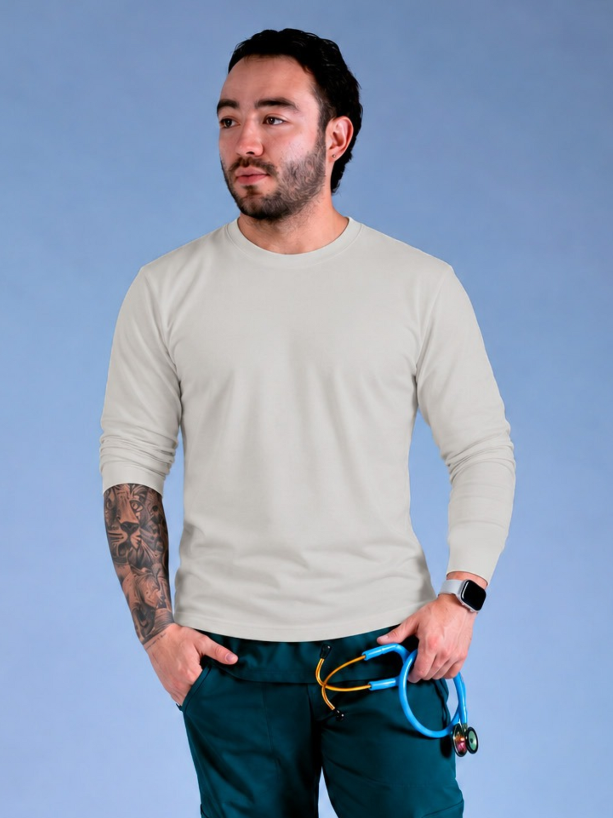 Camiseta manga larga hombre beige